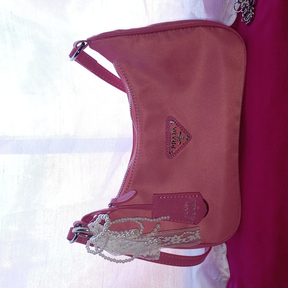 Prada Pink Shoulder Bag with Lace Detail
